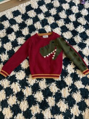 Kids Red Sweater with Olive Green Dinosaur Accent - Ministry of Rascals